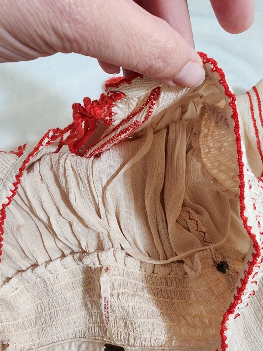 Free People Wind Willow Embroidered Mini Dress S Ivory Red Boho Peasant Dress - Picture 13 of 13